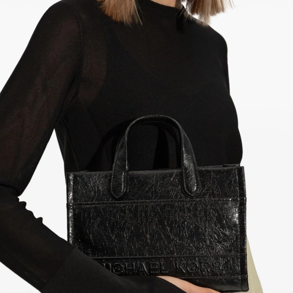 Michael Kors Gigi Black Tote Purse Bag Embossed Logo Women Designer NWT $309